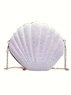Glam Clam /Glittery White Sparkle Seashell Crossbody Handbag / Purse- NWT